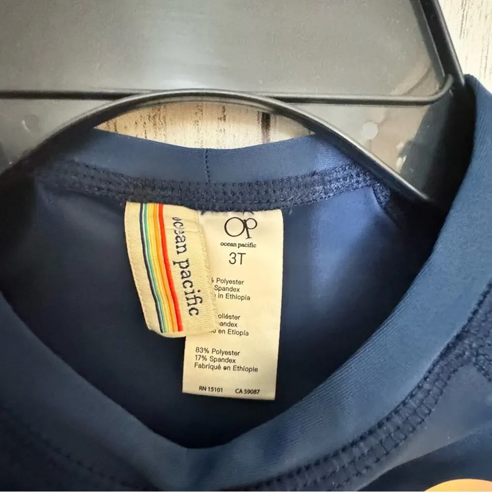 Ocean Pacific Toddler Long Sleeve Navy  Sun Protection Swim Top  UPF 50+  Sz 3T